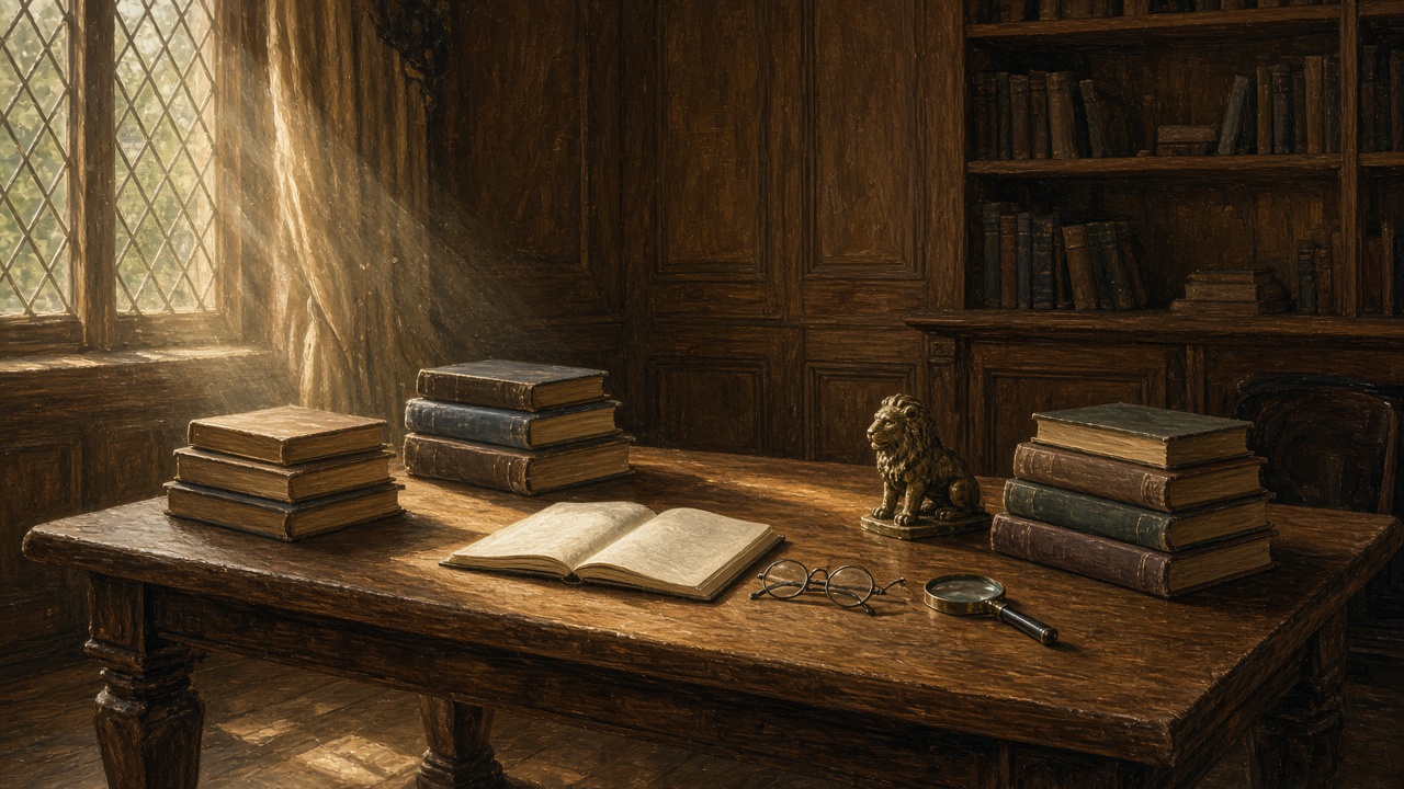 Une table de bibliothèque garnie de livres sur Narnia