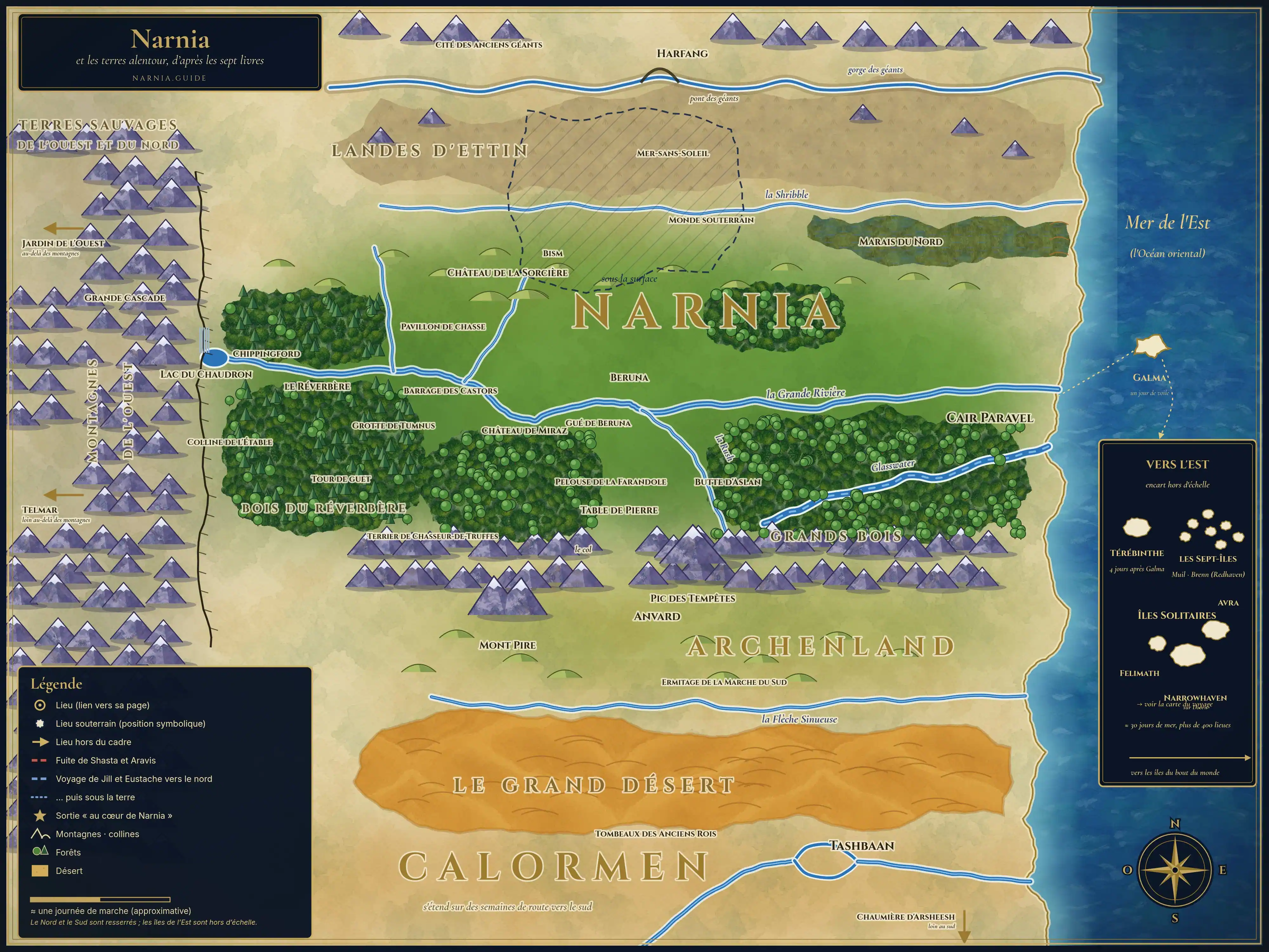 Carte générale de Narnia, d'Archenland, de Calormen et des terres du Nord