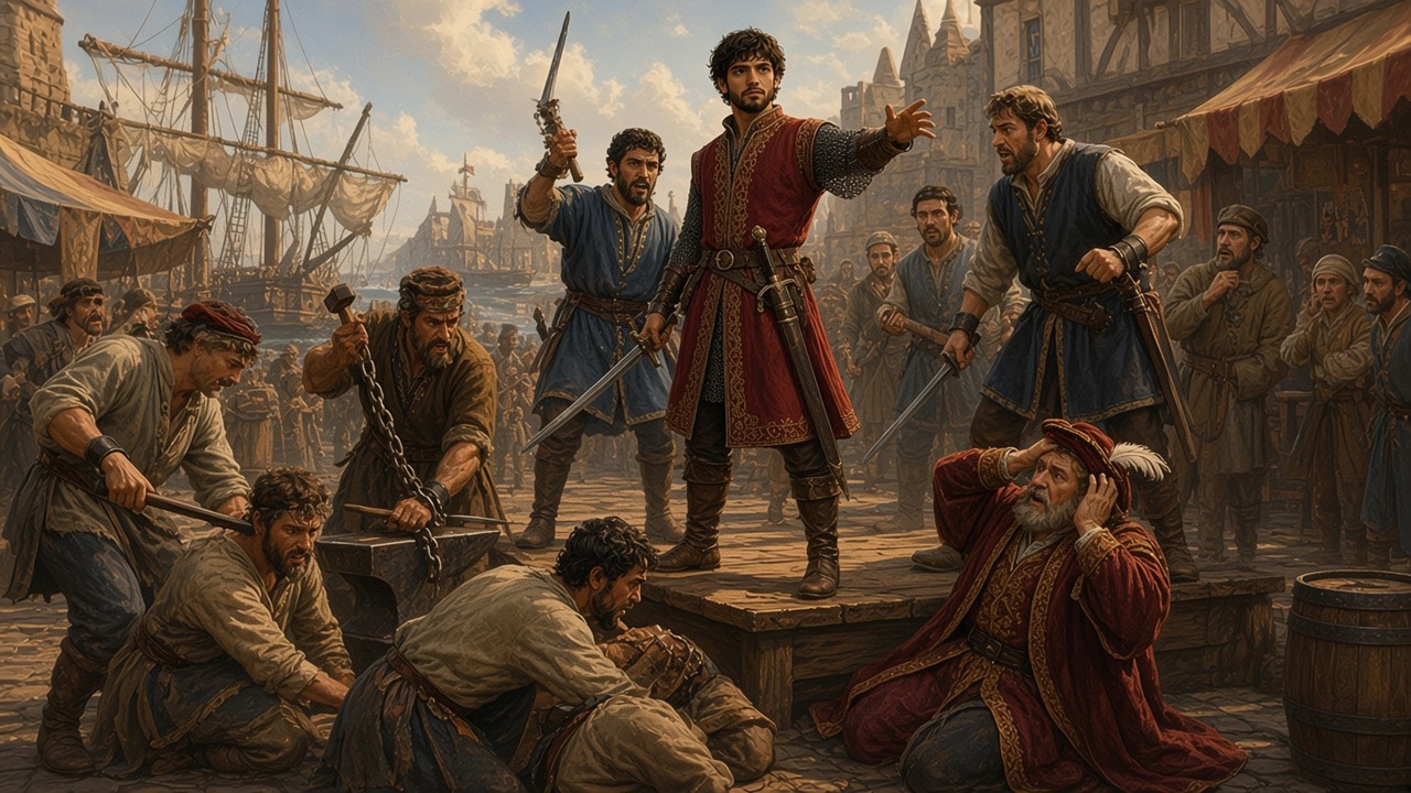 Caspian libère des esclaves sur une place de marché