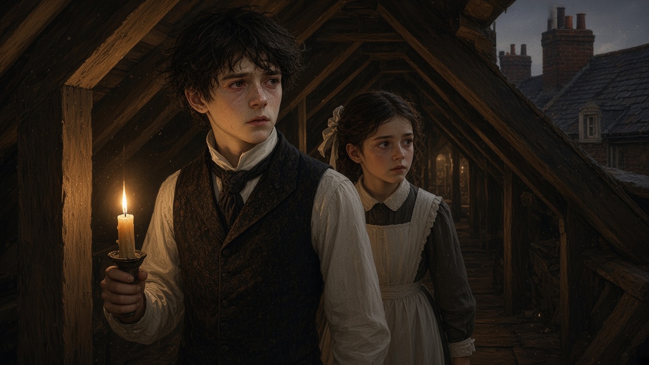 Digory et Polly rampent dans le grenier à la bougie