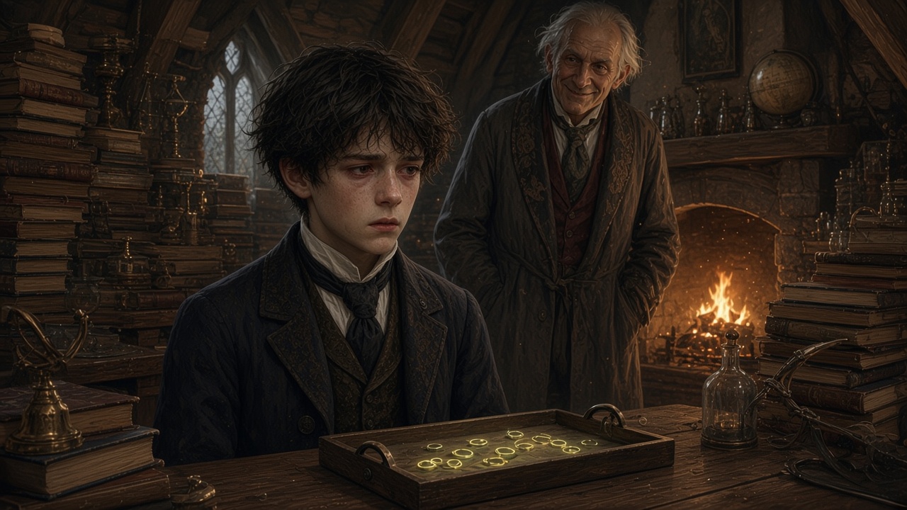 Digory découvre les bagues sur un plateau