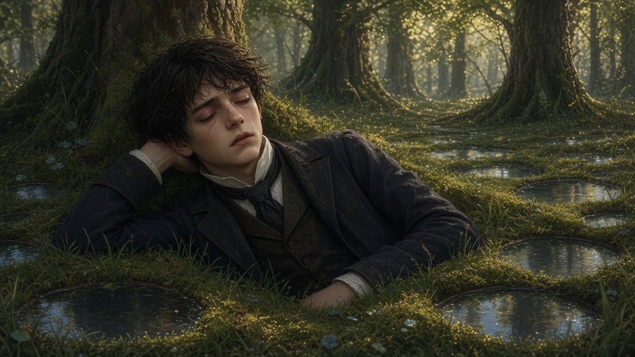 Digory se réveille dans un bois calme parsemé de mares