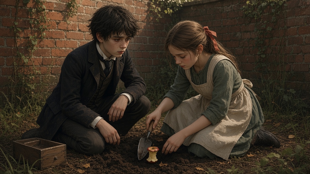 Digory plante les pépins dans un jardin de Londres