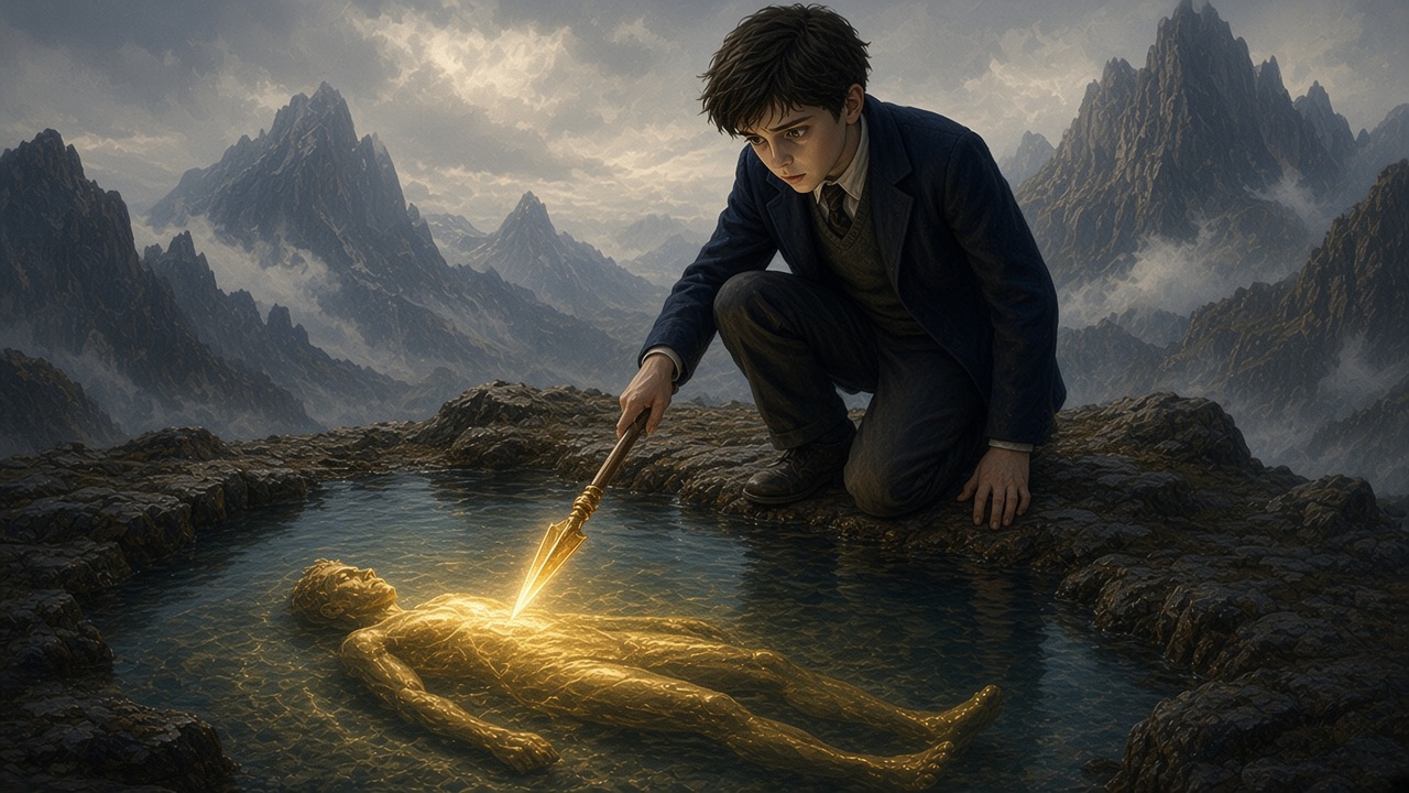 Edmund devant un bassin qui change tout en or