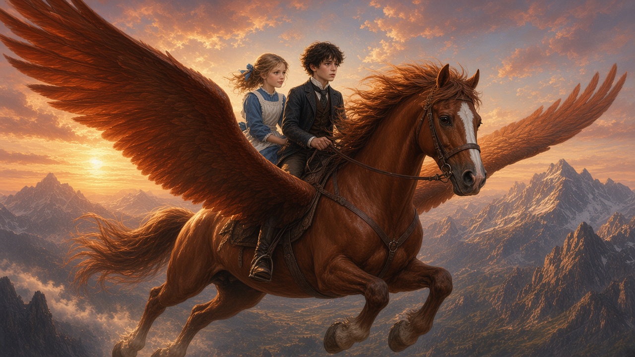 Plume emporte Digory et Polly au-dessus des montagnes