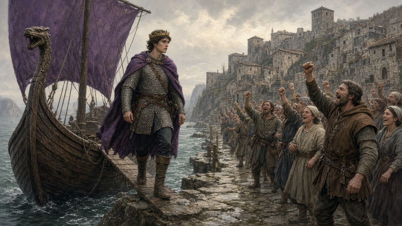 Habitants des îles accueillant le roi