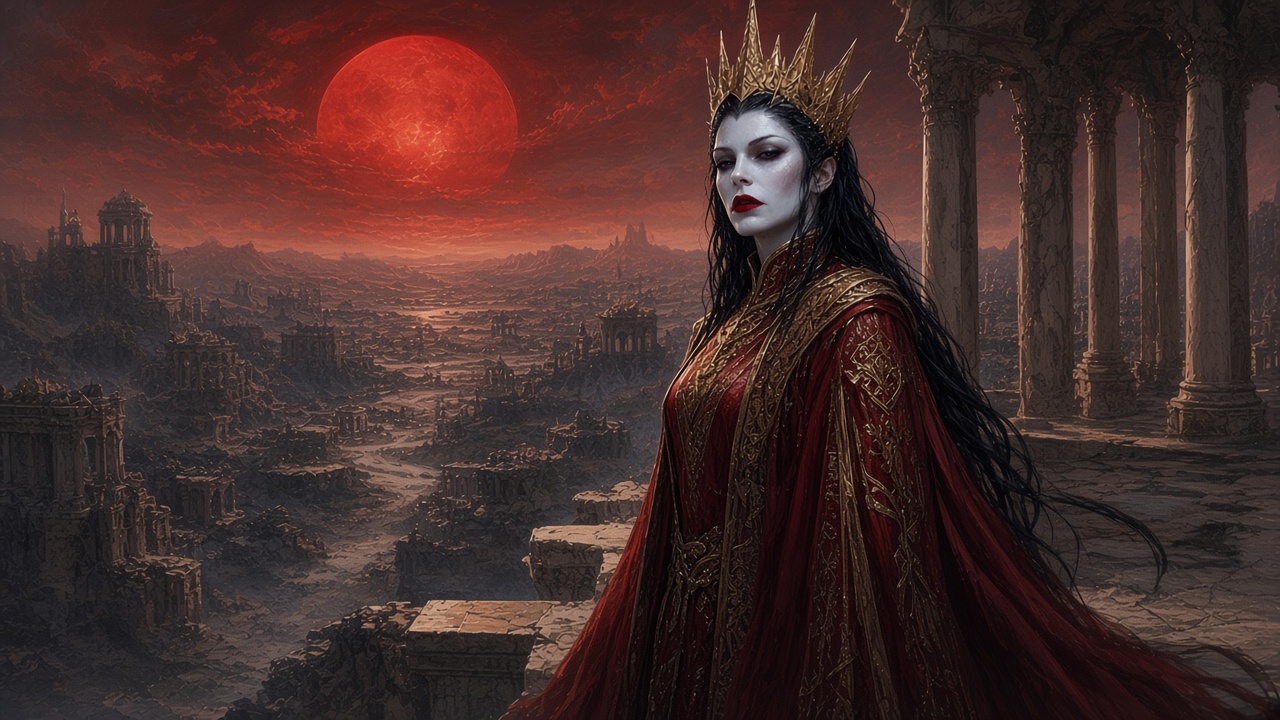 Jadis en robes pourpres dans les ruines de Charn