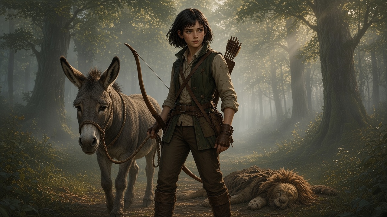 Jill guide un âne gris libéré de sa peau de lion