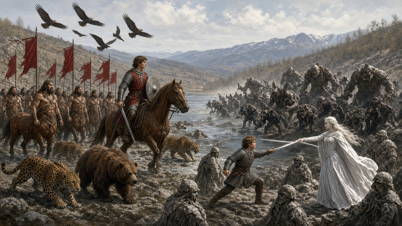 Un jeune roi et l'armée de Narnia face aux troupes de la Sorcière
