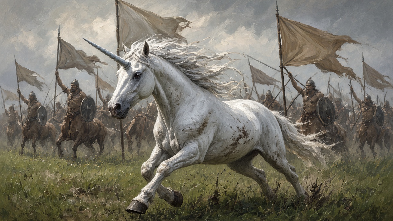 Une licorne blanche charge