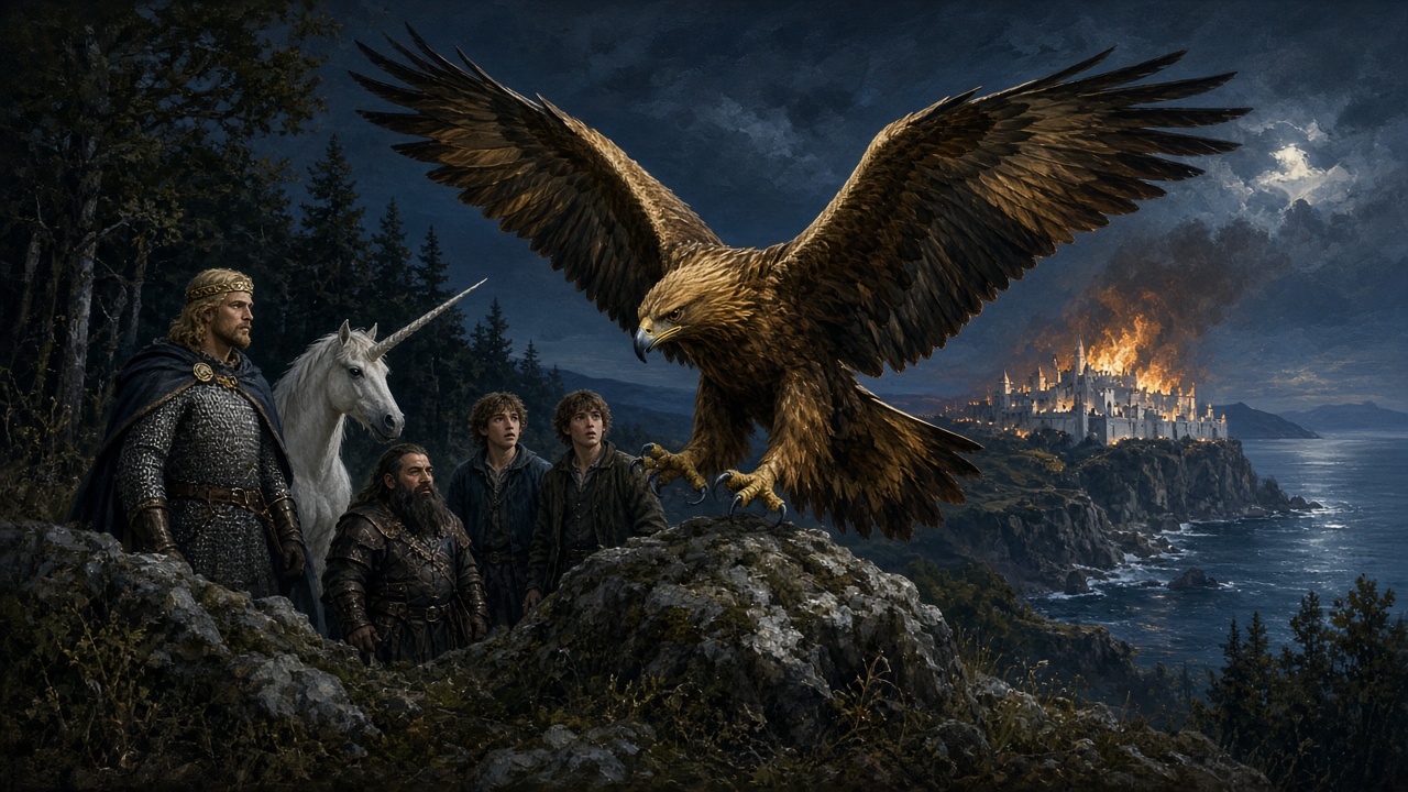 L'aigle se pose devant le roi avec des nouvelles de Cair Paravel