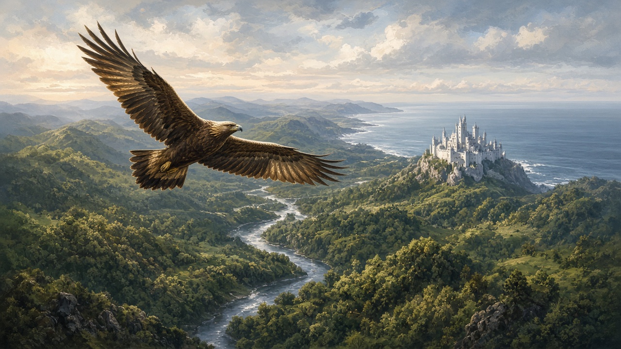 Un aigle royal en vol au-dessus de Narnia