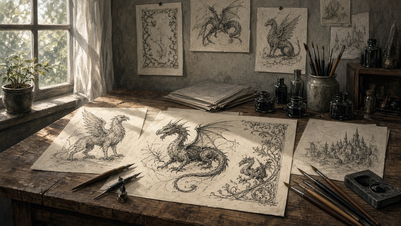 Un atelier d'illustratrice des années 1950
