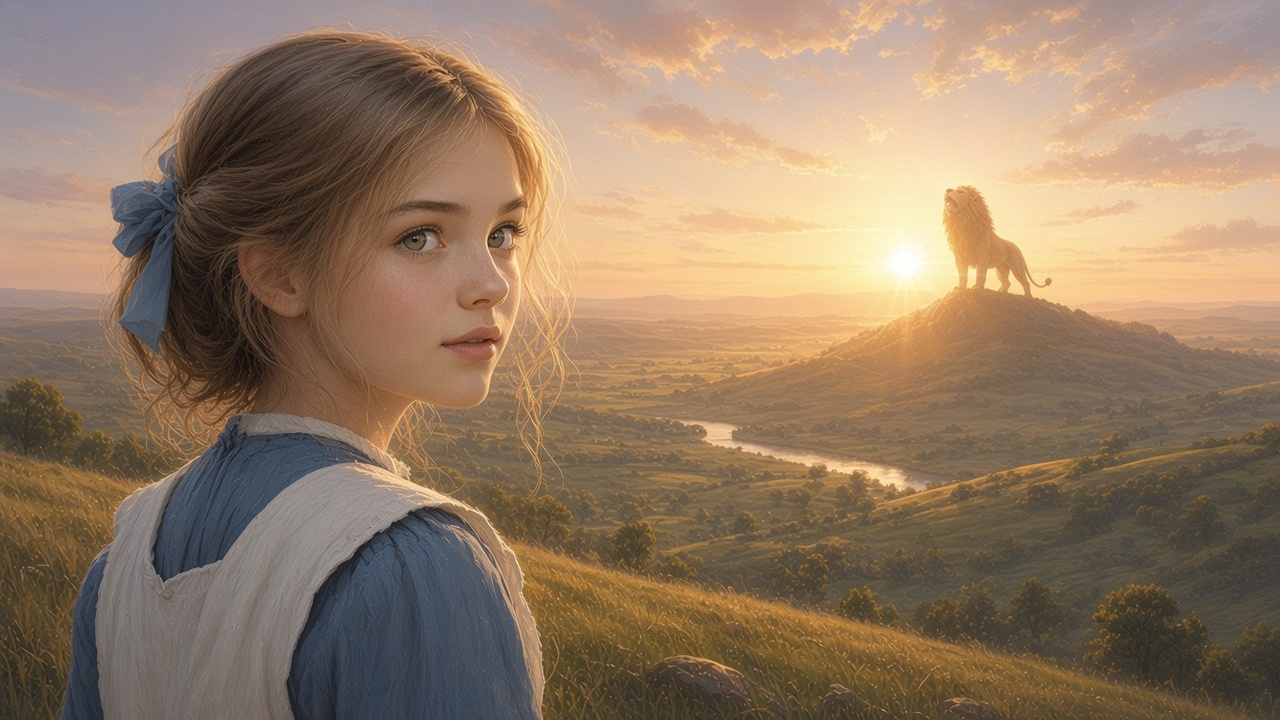 Polly émerveillée regarde le soleil se lever sur un monde neuf
