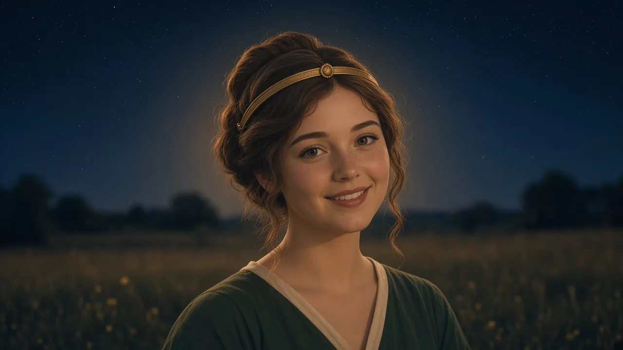 Portrait de la reine Hélène, simple cercle d'or et robe verte