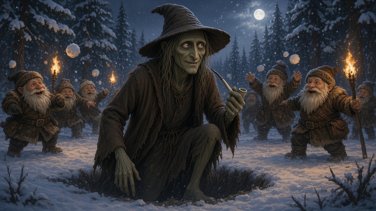 Puddlegum sort d'un trou dans la neige sous la lune