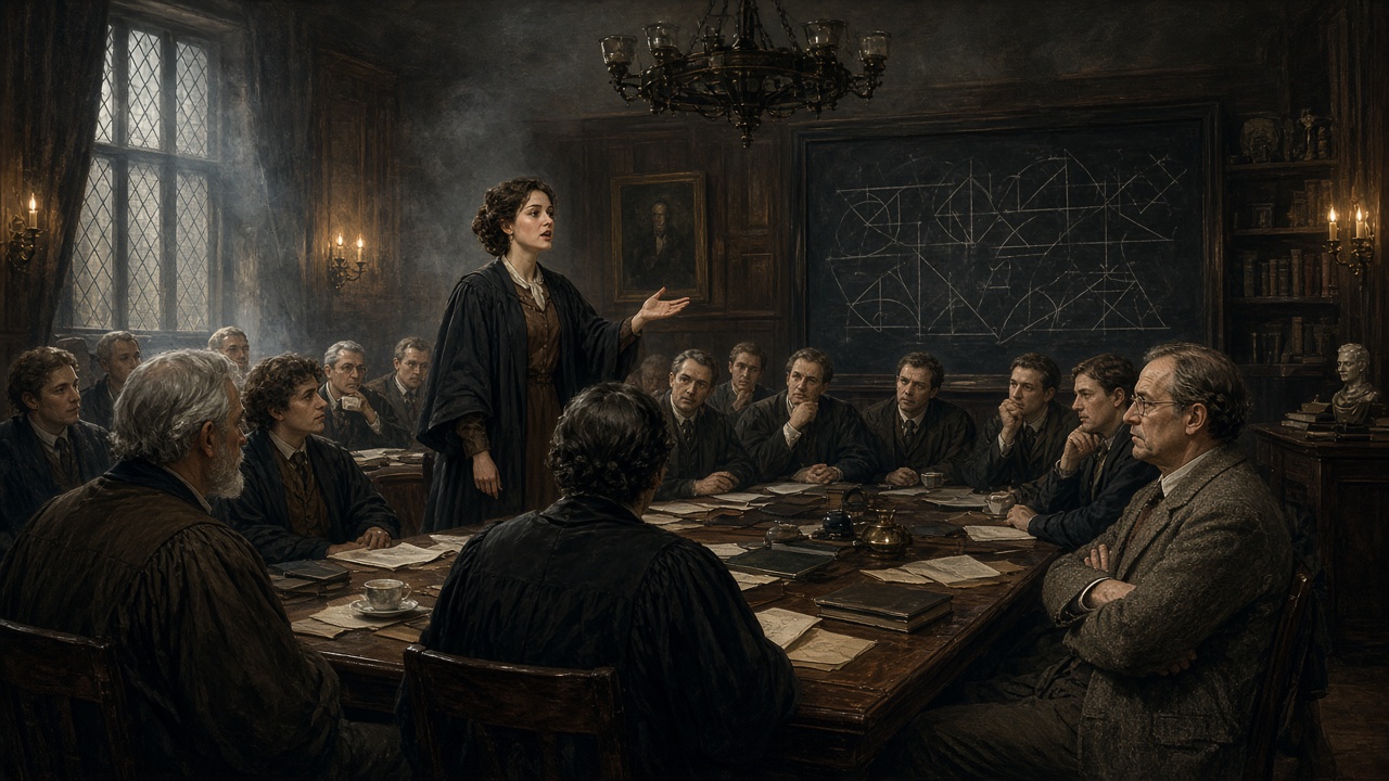 Une salle d'Oxford enfumée, des étudiants débattent passionnément autour d'une table