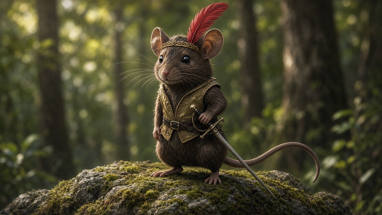 La souris chevaleresque, plume écarlate et bandeau d'or