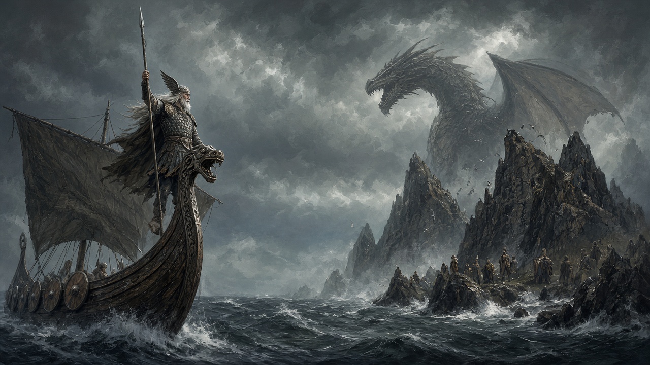 Le roi Tempête affronte un dragon au large des Îles Solitaires
