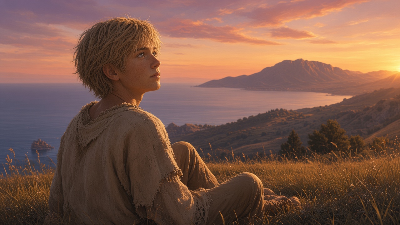 Shasta regarde vers les collines du Nord au coucher du soleil