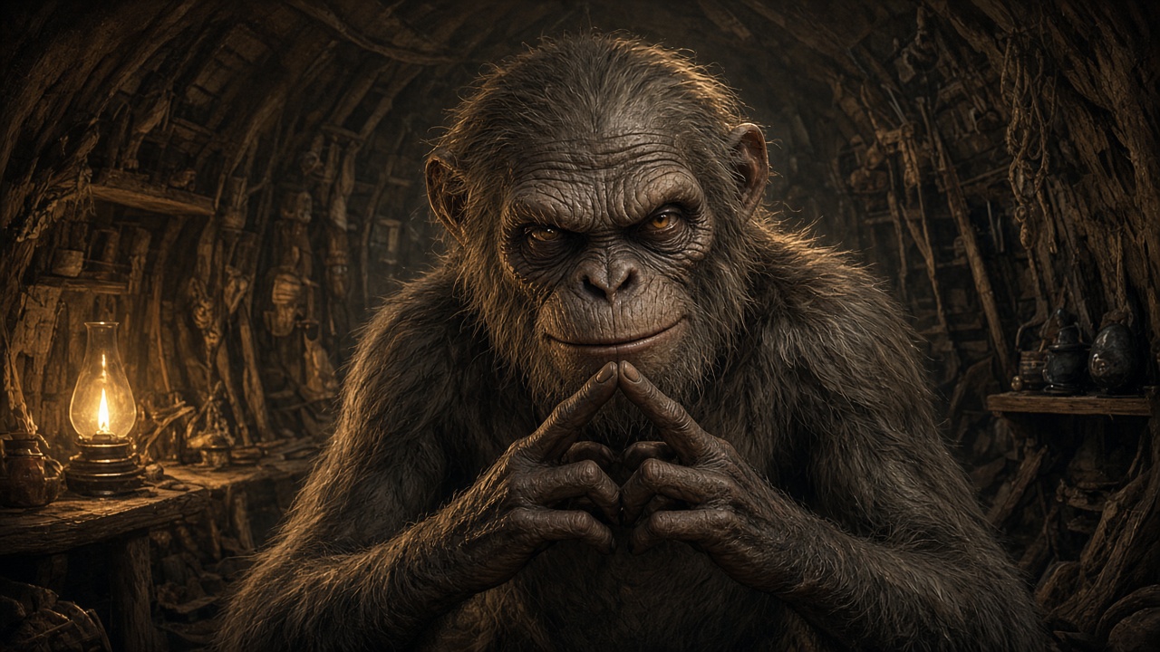 Le vieux singe ridé, regard rusé