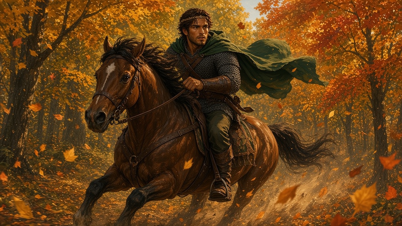 Tirian chevauche à travers des forêts dorées